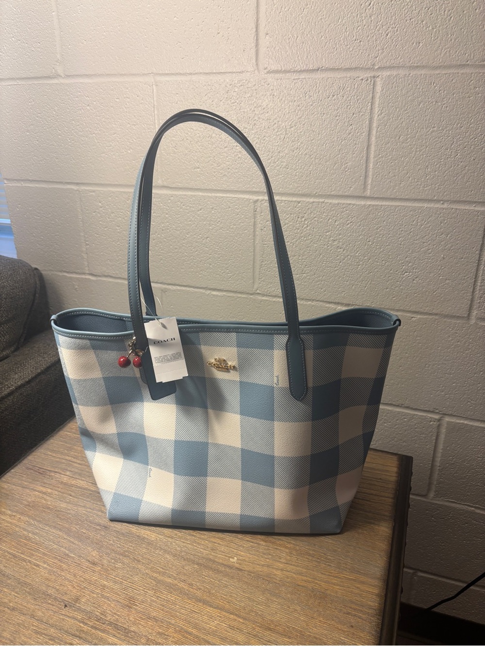 Coach Blue Gingham City Tote Medium